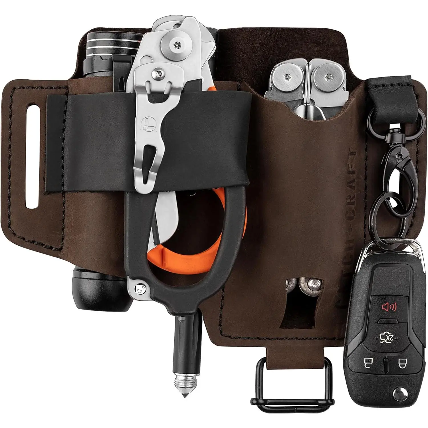 EDC Multitool Sheath for Belt - Compact  and Flashlight Holster for Daily use -  Sheath for Men - Handmade Leather EDC Tool Organizer - Belt Pouch for Work -