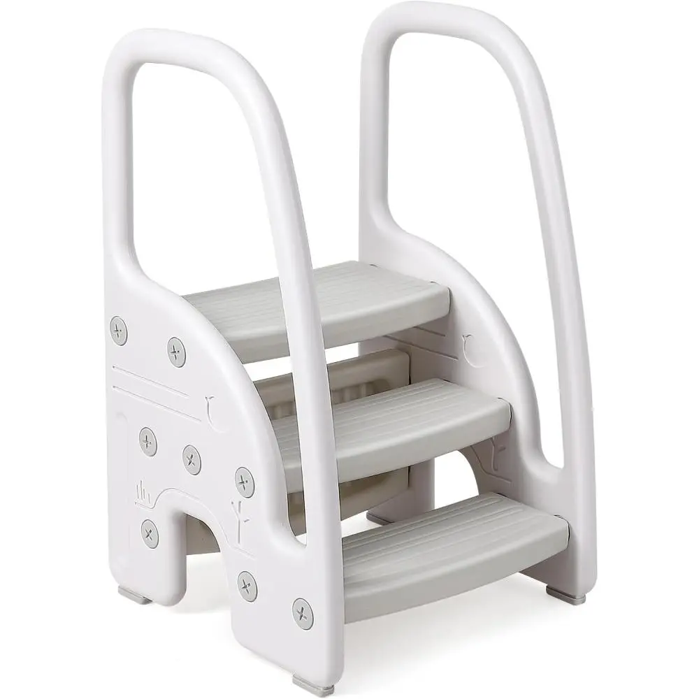 Toddler Step Stool for Bathroom Sink Kitchen Counter, Plastic Kids 3 Step Stool with Handles Sides for Toilet Potty Training, Lightweight Non-Slip, Stepping Standing Stool Helper
