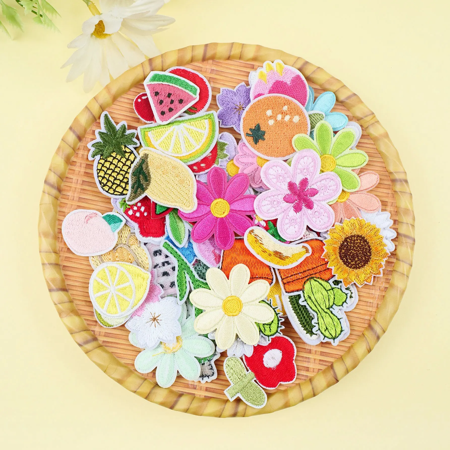 36pcs Floral Embroidery Patch Set, Fruits Flowers Cactus 