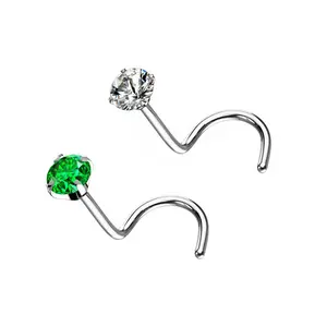 G23 Titanium Nose Stud 20g 3mm CZ Diamond Corkscrew Nose Piercing Stud for Women Nickel Free High Quality Gift for Her