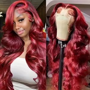 99j Burgundy Lace Front Wigs Human Hair Red Burgundy Wig 180% Density 13x6 Body Wave Lace Front Wigs Pre Plucked  Lace Front Wigs Human Hair for Women