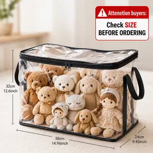 Black PVC Stuffed Animal & Doll Storage Boxwith Handle - Dustproof, Durable Toy Organizerfor Kids' Room, Playroom, Living Room, orBirthday Gift