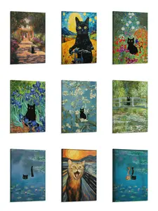 Black & Orange Cat Funny Canvas Print, Cute Cat Wall Art, Aesthetic Floral Poster, Home Valentines Day Decor