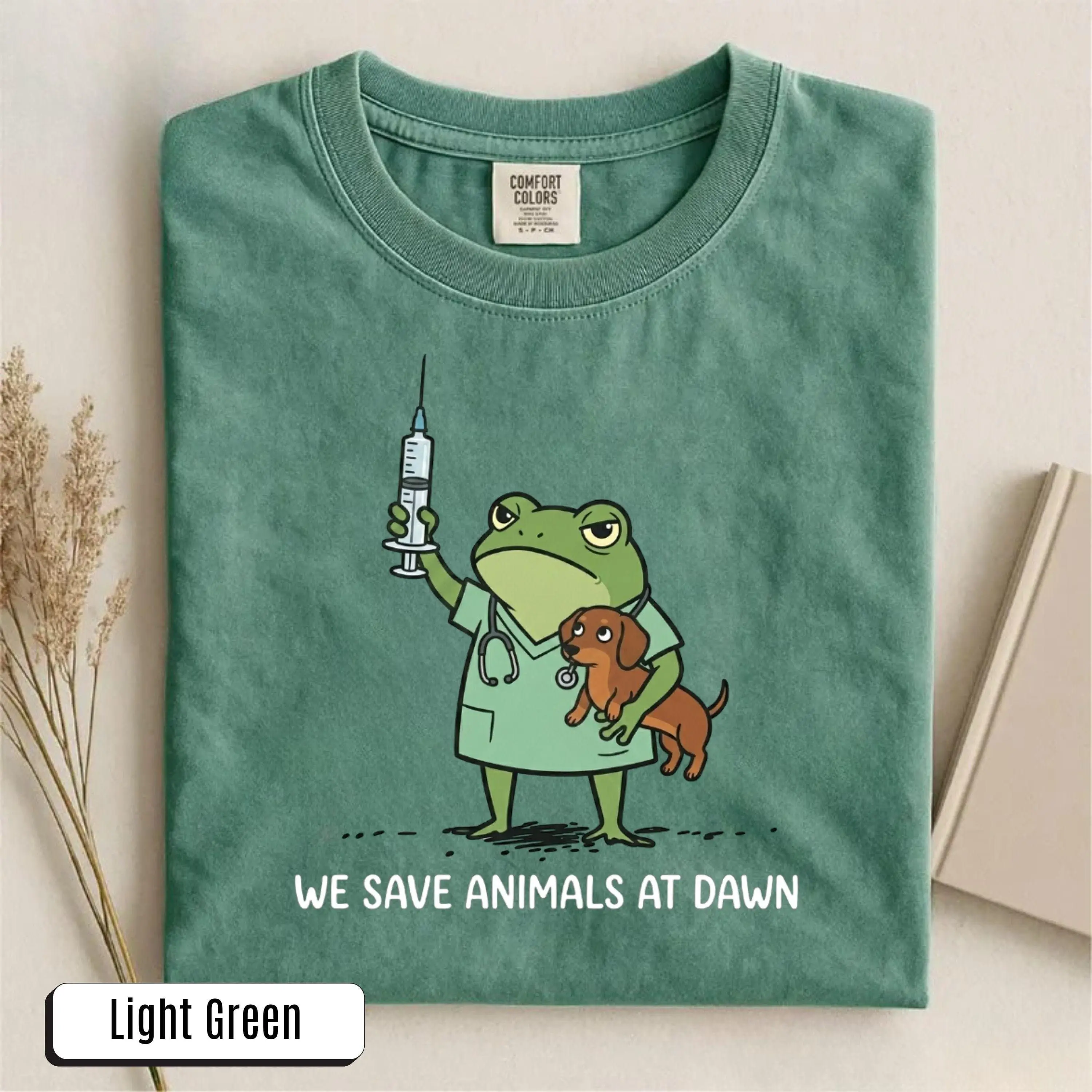 We Save Animals At Dawn Comfort Colors Tshirt, Veterinary Clinic Shirt, Funny Frog Vet Gift, Vet Tech Tee, Veterinarian Student Gifts