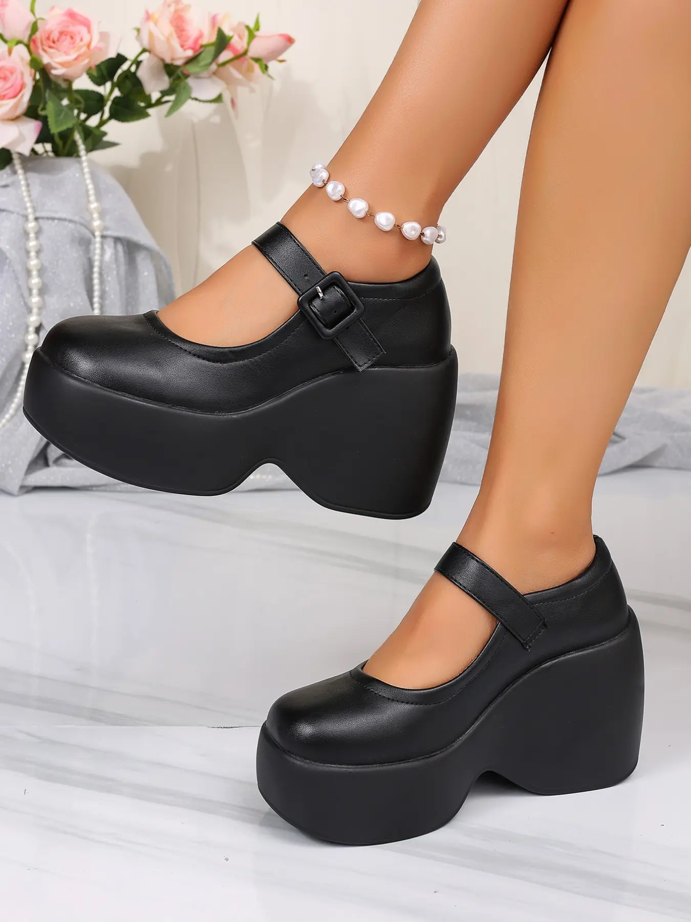 Women's New Fashion Y2K Thick Sole Mary Jane Shoes, Soft PU Leather, Retro Platform Heel, Comfortable All Seasons Footwear
