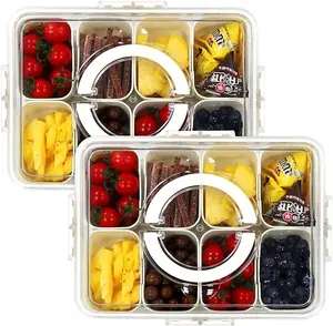 Divided Serving Tray with Lid and Handle - 8 Compartment Snackle Box Charcuterie Container, Food Container,Snack Tackle Box,Clear Snack Organizer Travel,For Party,Road Trips,Picnic,Sport Games 2pack