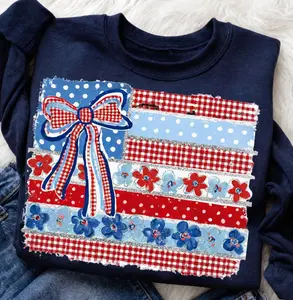 [Sale off up to 65%][Free Ship] Coquette American Flag Sweatshirt, Patriotic Bow Ditsy Floral, Checkered USA, Retro Brushstroke, 4th of July