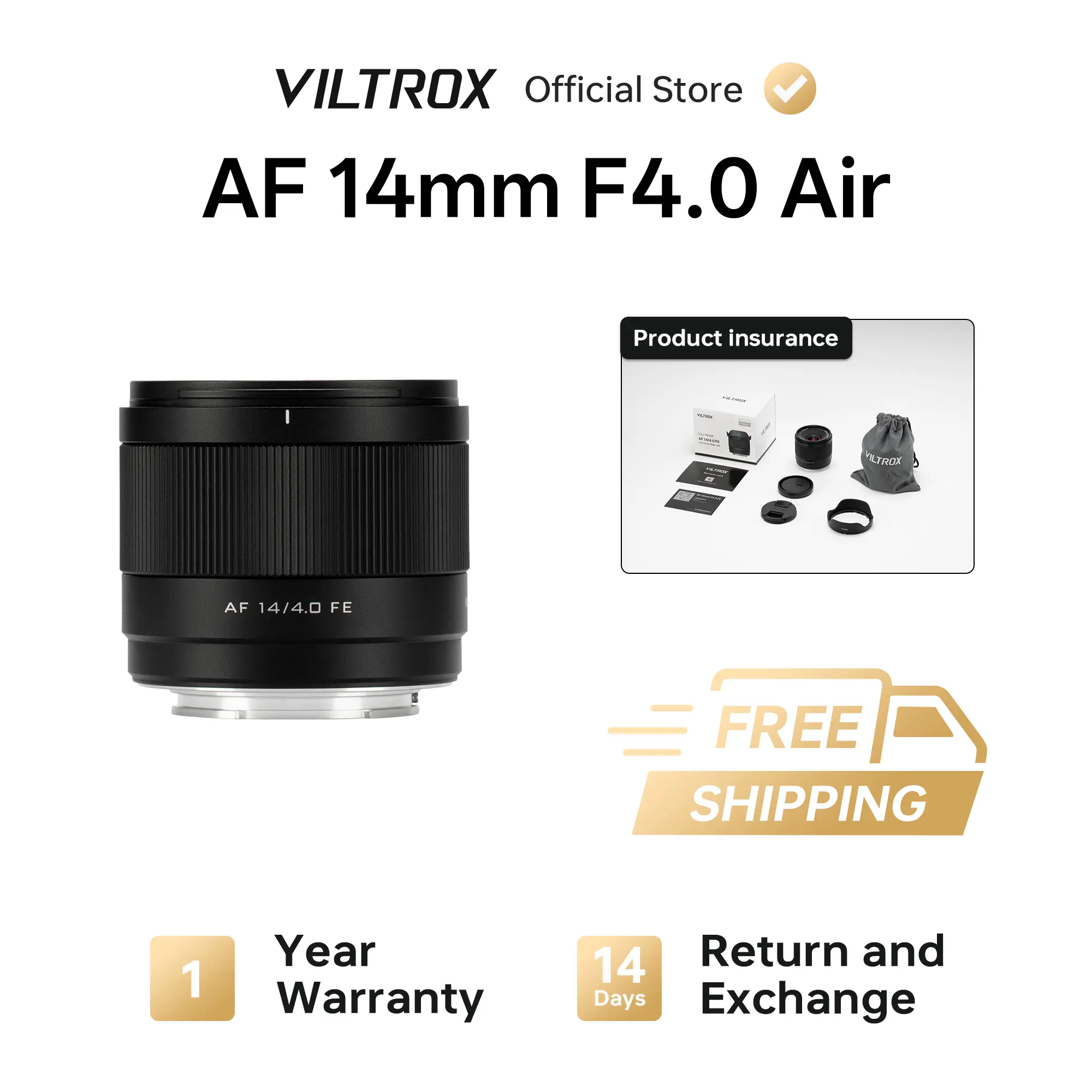 Viltrox AF 14mm F4.0 Air FE Wide Angle Prime Camera Lens, Auto Focus, STM Stepping Motor, Waterproof, Firmware Update Support, Lightweight Pocket-Sized Design
