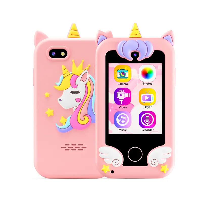 KOKODI Plastic Portable Digital Toy Smartphone for Kids - Unisex Unicorn Educational Learning Toy, Touch Screen MP3 Player with 4G SD Card, Camera, Record & Replay, Photo & Video Entertainment, Built-In Batteries, Birthday Gift (Cells Compatible),familyfu