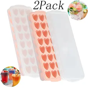2 Pack Heart Shaped Ice Cube Tray Silicone Mold ,Pink Ice Cube Tray with Lid,24 Grids Heart Ice Cube Tray,Reusable Ice Cube Making Kitchen Tools,for DIY Ice