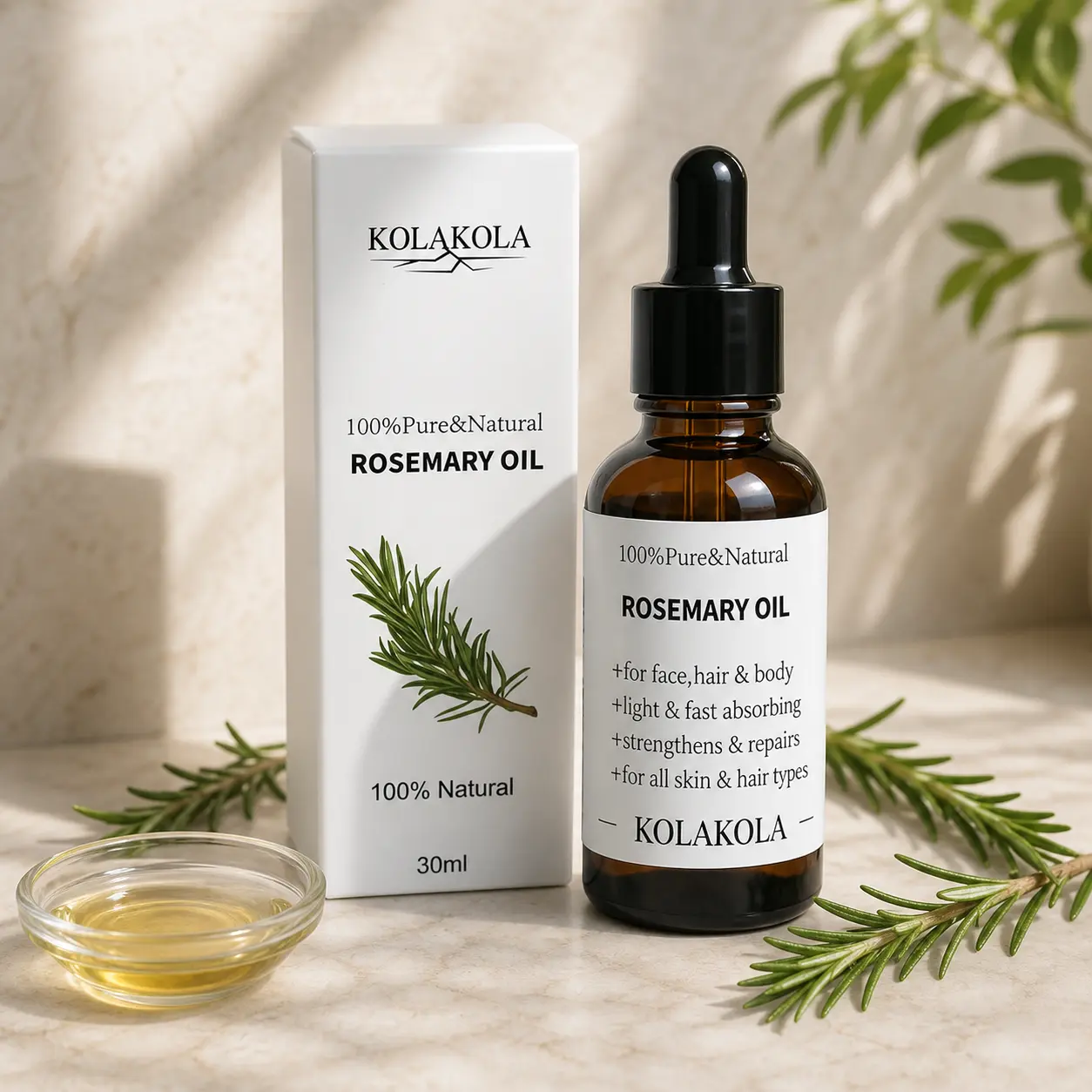 KOLAKOLA Rosemary Hair & Scalp Oil, Lightweight Conditioning Care, 30 mL