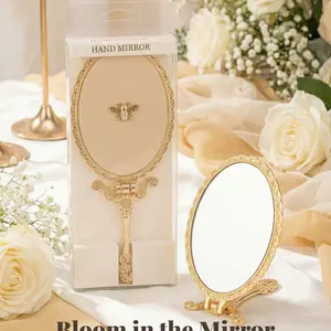 Alloy Material Courtly Luxury Princess Handheld Makeup Mirror, Desktop Travel Portable Small Mirror, High-Definition Mirror, Gift Box Packaging