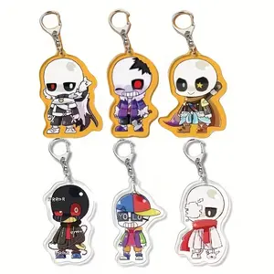 Cute Skeleton Chibi Acrylic Keychain | Creepy Cute Cartoon Skeleton Keyring | Edgy Indie Game Bag Charm | Glitch Error Skeleton Accessory | Spooky Gift for Gamers