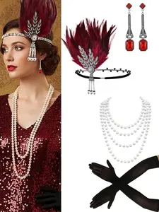 6pc 1920s Lady Accessories Set, Vintage Roaring Twenties Jazz Lady Retro Style, Perfect for Parties, Valentine's Day & Halloween Wear