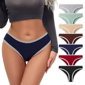 HOTCOM Women's 7-Pack Cotton Lace Panties Low Rise Brazilian Bikini Soft Breathable Everyday Fit Elegant Minimalist Lingerie S-XL