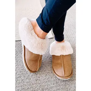 Camel Plush Suede Winter Home Slippers