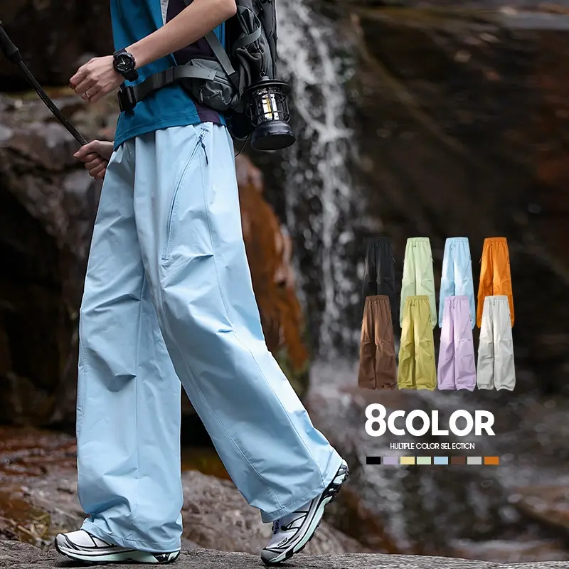 Men's Solid Ice Silk Wide Leg Pants, Lightweight Drapey Summer Joggers with Elastic Waist and Zipper Pockets