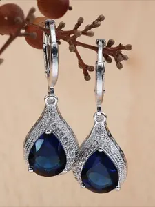 Fashion Blue Drop Dangle Earrings for Women ,Non Piercing Earrings ,Wedding Engagement Jewelry ,Gifts for Her