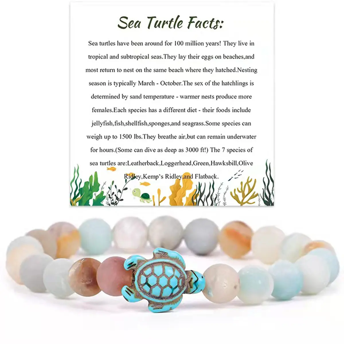 Men and women fashion beaded bracelet, natural stone turtle elastic bracelet, suitable for couples gift