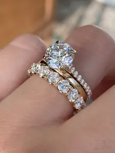 Women's Engagement Ring Set, Sparkling Zinc Alloy Zirconia Decorations, Daily Wear, Wedding Anniversary Party Gift