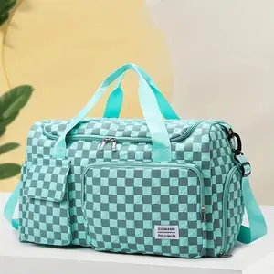 Stylish Checkerboard Pattern Design Large Capacity Duffle Travel Bag, Portable Sports Gym Bag, Lightweight Weekender Overnight Bag