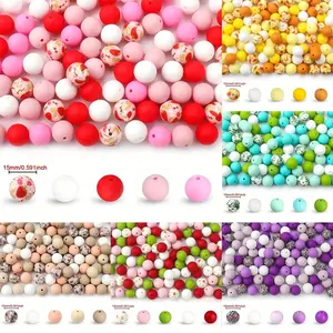 32PCS Daisy Design Printed Silicone Beads 15mm Round Silicone Beads for Jewelry Making Keychain Kits Beaded Pen Decoration Accessories Decorative Beads