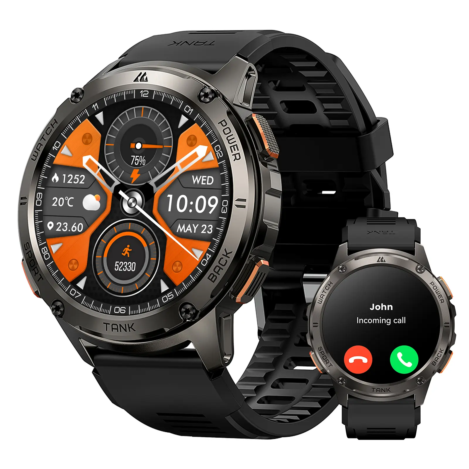 KOSPET TANK T3 Smartwatch for Men with Calls & Text Reminder 50-Day Battery Life 1.43 AMOLED Display 50M Waterproof Full-Metal Body AI Assistant for Android iOS Fitness Tracker Blood Pressure Heart Rate Monitor Wristwatch- Alloy,Men Watch,New Year New You