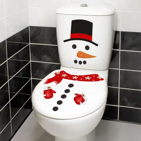 Snowman Design Toilet Sticker, 1 Set Christmas Themed Self Adhesive Toilet Lid Decal, Bathroom Decoration Sticker, Holiday Decoration Supplies, Bathroom Accessory
