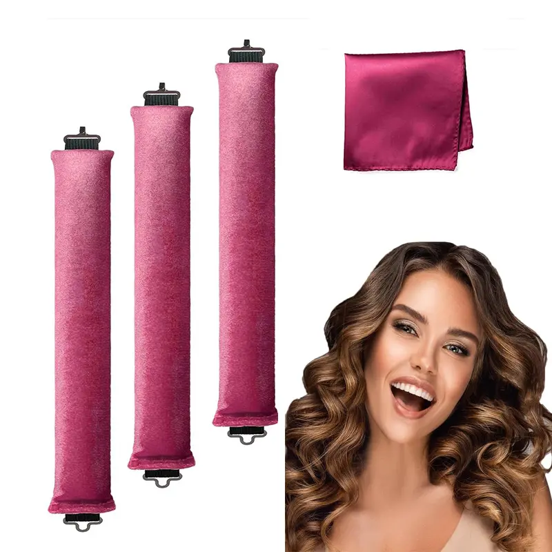 Heatless Curling Rod Headband Set, Jumbo Flexi Rods for Big Bouncy Wave, Overnight Curls with Hair Wrap Towel, Soft Flannel Sponge No Heat Hair Rollers for Long Thick Fine Hair, DIY Salon Blowout Volume Styling Ribbon Kit for Women Girls