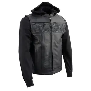 Milwaukee Leather Men's Leather Motorcycle Vest w/ Removable Hoodie, CCW & Patch Ready Back