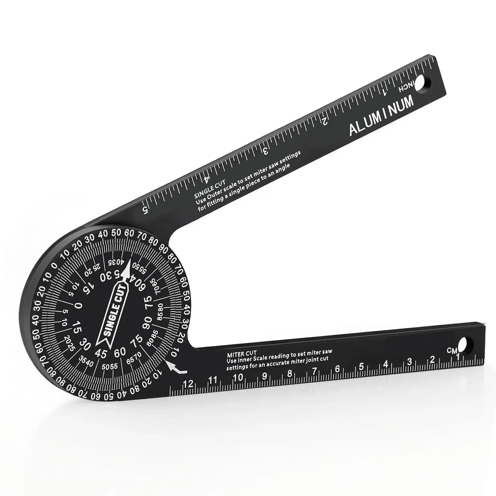 7-Inch Aluminum Miter Saw Protractor, Precision Laser-Etched Angle Finder with Measuring Rulers, Rustproof Carpentry Tool for Crown Molding, Baseboards, Woodworking and Construction Projects