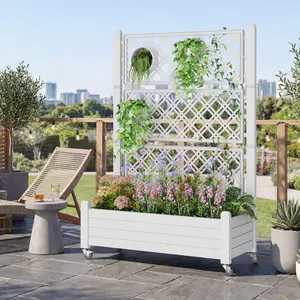 【dealsforyoudays】Rotating Raised Garden Bed with Trellis, Elevated Planter Box on Wheels, 360° Mobile Stand with Drainage & Critter-Proof Design, for Outdoor Vegetables, Flowers & Climbing Plants