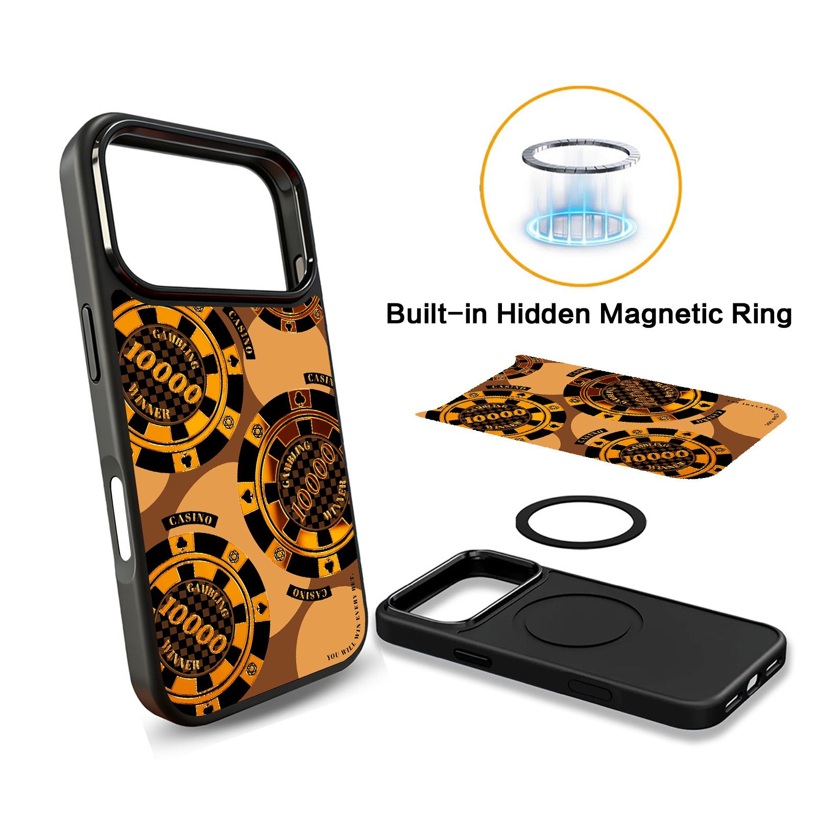 Magnetic Phone Case for Apple 17/16/15/14/13/12 Max/Plus/Pro Series — Featuring a "Lucky Chip" Pattern, Camera Protection, and Shockproof/Scratch-Resistant Design. A Stylish, Unisex Protective Cover with a Unique Gilded Pattern Finish.