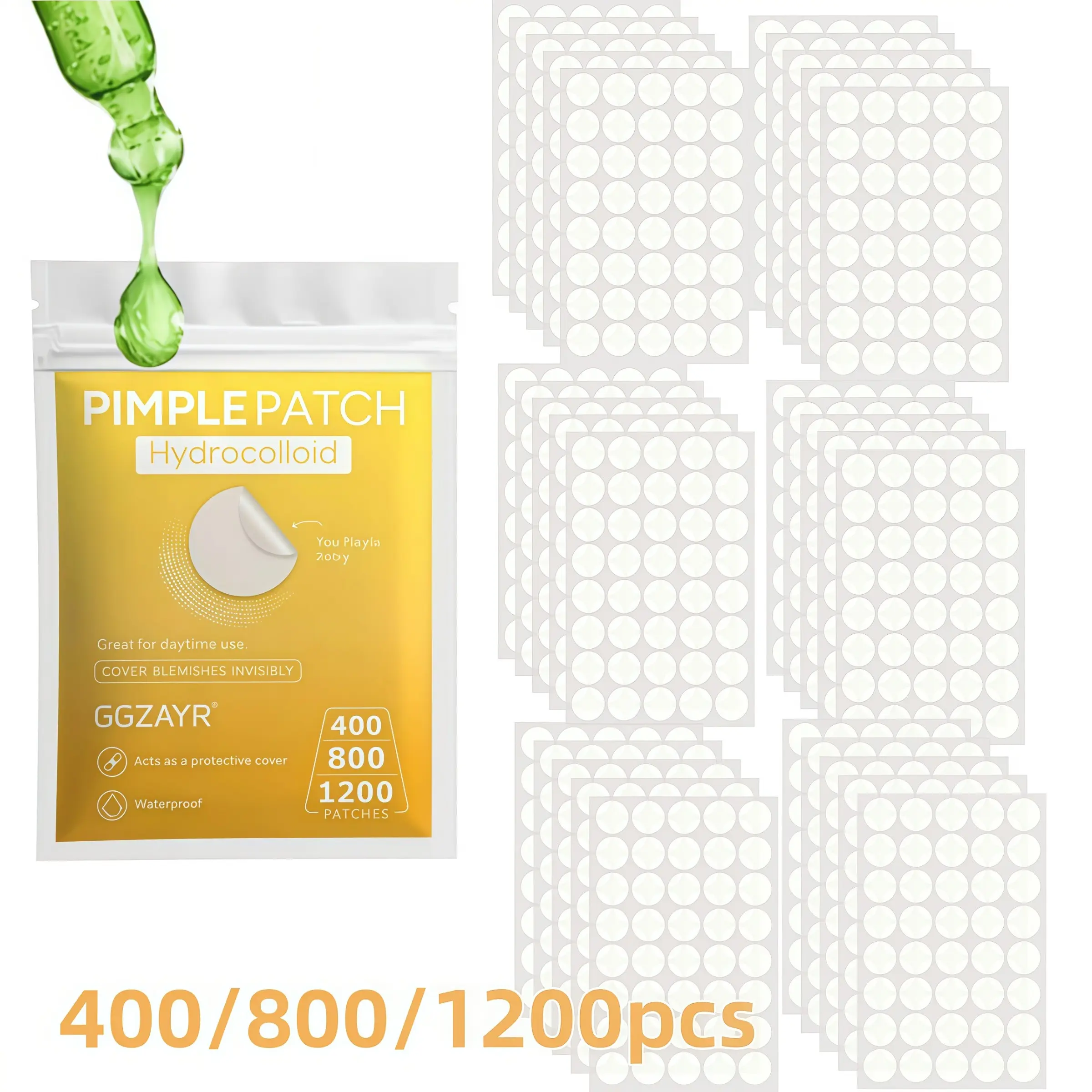400/800/1200pcs Transparent Round Hydrocolloid Pimple Patch Set, Invisible Face Cover Dots, Mixed Size Clear Spot Stickers, Thin Skin Care Patches for Day & Night Use, Acne Patches