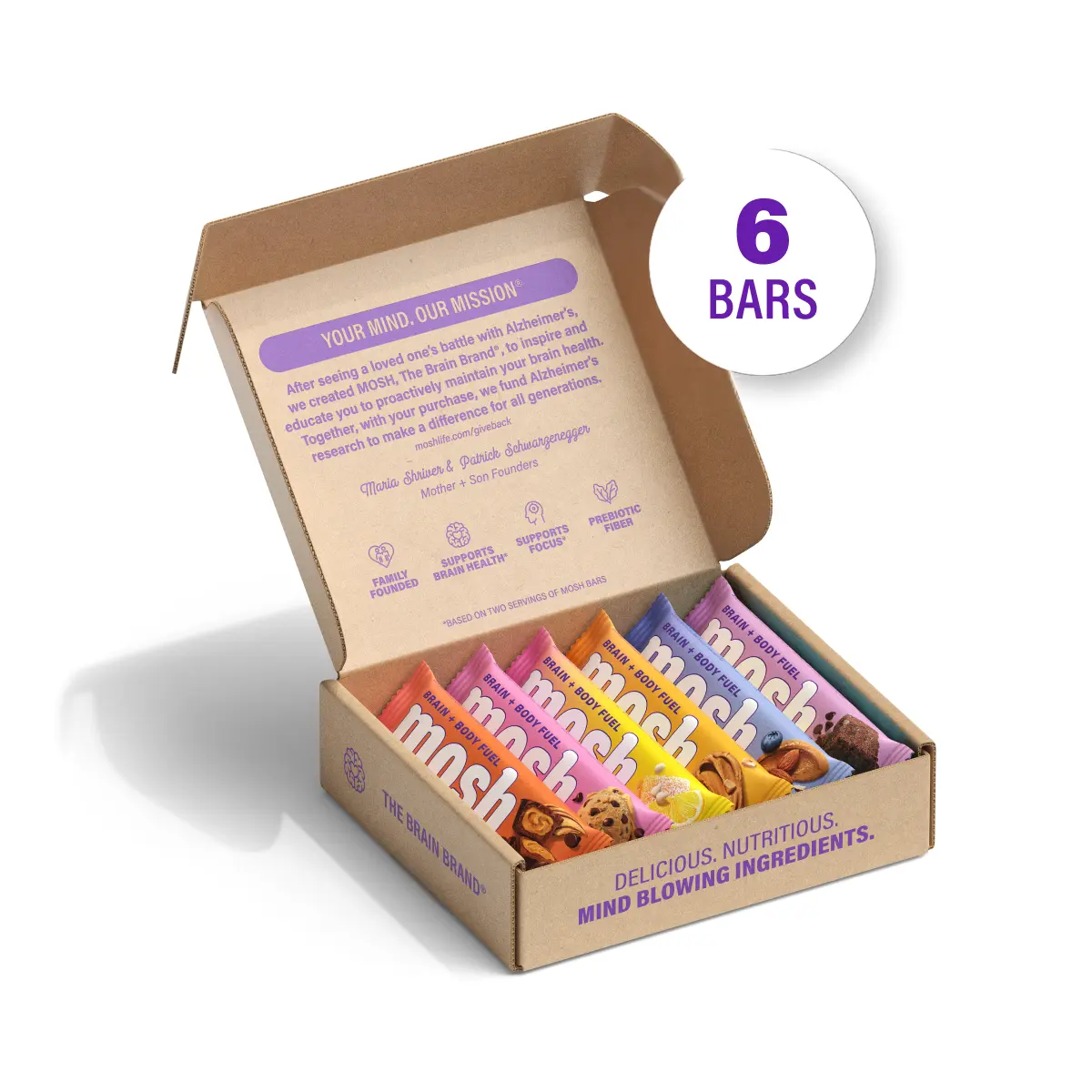 MOSH Best Sellers Chunk Flavored Bars 6-Pack Trial Pack - Low-Sugar, High-Protein, High-Fiber, Keto-Friendly, Gluten-Free Healthy Snacks with 6+ Brain Nutrients (Including Cognizin), Natural, Cupboard-Storable, Mission-Focused, Gives Back