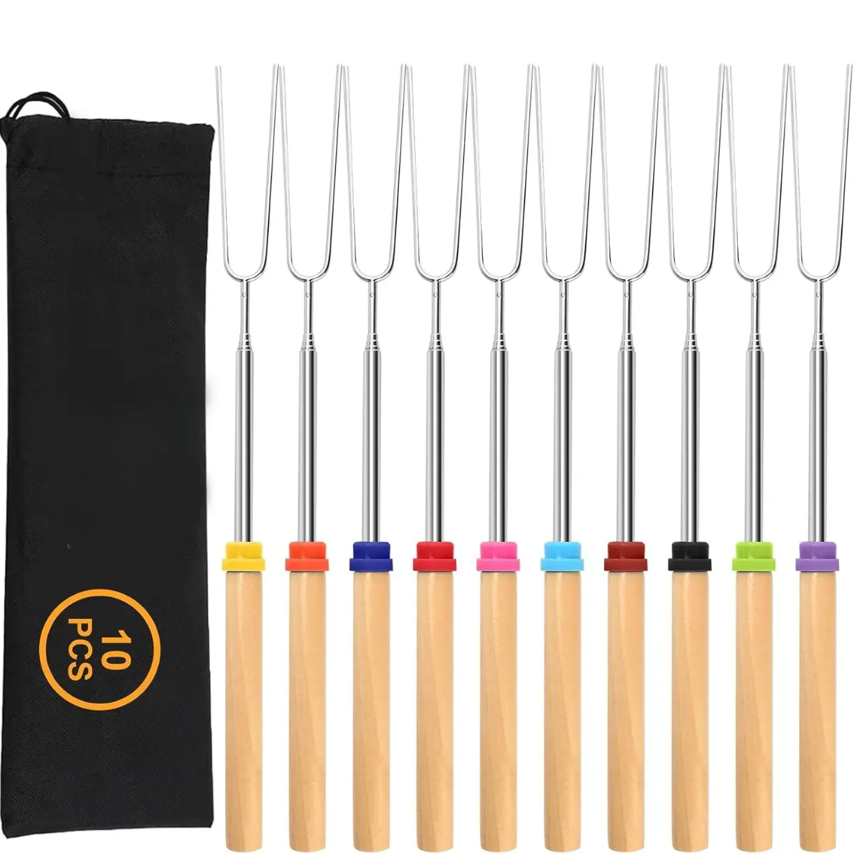 10 Pcs Marshmallow Roasting Sticks for Fire Pit Long 32Inch, Smores Sticks Skewers, Smores Kit for Fire Pit, Premium Telescoping Hot Dog Roasting Sticks for Campfire Accessories Outside Camping