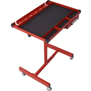 Hardware Adjustable Tear Down Work Table with Drawer for Garages, Repair Shops, and DIY, Portable, (4) 2.5" Swivel Casters, 220 Pound Capacity, Rubber Corners, Heavy Duty Steel,red