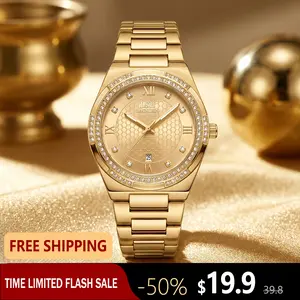 Luxury Iced Out Watch for Men, Rhinestone Diamond Bezel Integrated Stainless Steel Wristwatch, Luminous Date Waterproof Quartz Boss Watch Flash Sale
