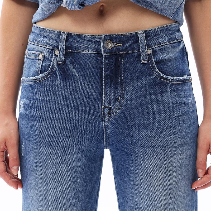 ONESO Vintage Straight Leg Jeans for Women Mid-Rise Cropped Cuffed Figure-Enhancing Stretch Denim with Tummy Control & Casual Boyfriend Fit Y2K Inspired Distressed Ankle Jeans