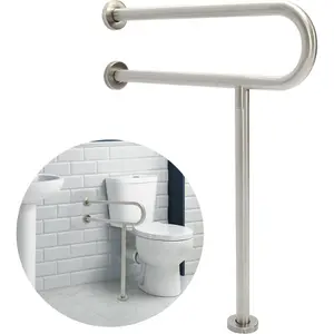 24 Inch Handicap Grab Bars Rails 304 Stainless Steel Toilet Handrail Bathroom Safety Bar Wall Mount Floor Support Assist Bar for Disabled Elderly Mounted Bath Grips Modern Home Installation