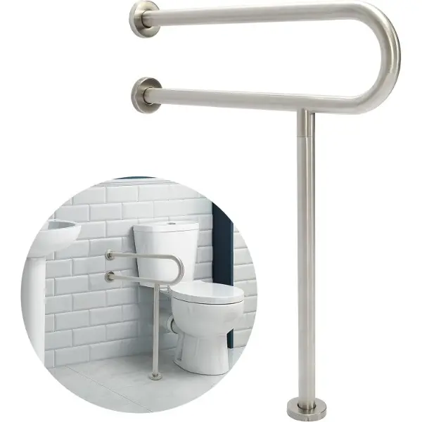 24 Inch Handicap Grab Bars Rails 304 Stainless Steel Toilet Handrail Bathroom Safety Bar Wall Mount Floor Support Assist Bar for Disabled Elderly Mounted Bath Grips Modern Home Installation