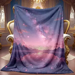 1pc Dreamy Starry Sky Lake View Pattern Theme Pattern Flannel Blanket Soft High-definition Digital Printing Cooling Blanket Suitable For All Year Round! 100% Polyester Fiber, Suitable For Family And Friends All Year Round