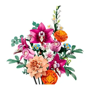 Pink Flower Bouquet Building Block Set 10342 DIY Compatible Brick Model Decorative Miniature Bouquet for Desk Shelf Display