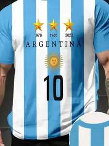 Men's Argentina National Team Messi No. 10 Memorial Shirt, Summer Breathable Fan Support Short Sleeve T-Shirt, Casual Fitted Long Clothing