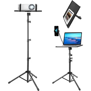 Laptop Projector Tripod Stand, Universal Portable Floor Holder Mount Stand for DJ Equipment,Office,Stage,Studio,Podium,Adjustable Height 25 to 50 Inch, with Tray and Gooseneck Phone Holder