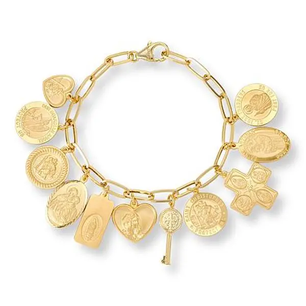 Bellezza Bronze Paperclip Chain Bracelet with Religious Charms