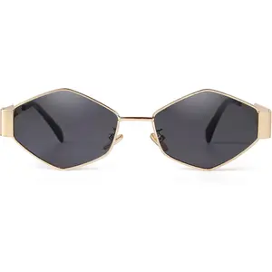 Trendy Hexagon Sunglasses for Women Retro  Metal Geometric Frame Sun Glasses Shades