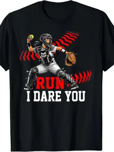 Design for T-Shirts Featuring a Daring Softball Catcher Run, Aimed at Girls And Women