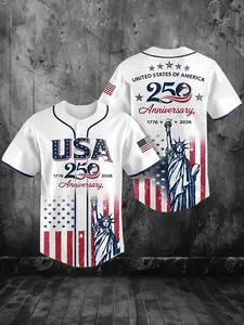 American 250th Anniversary Baseball Shirt, Liberty Statue Full Print Patriotic Top, USA United States of America 1776-2026 Independence Day Unisex Clothing