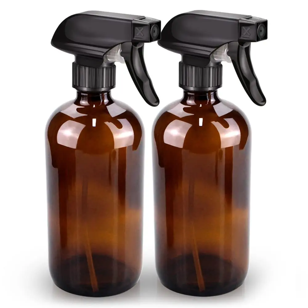 Bontip Glass Spray Bottle, Amber Glass Spray Bottle Set & Accessories Refillable for Plants Window Cleaners Aromatherapy Facial Hydration Watering Flowers Hair Care (2 Pack/16 Oz) (Amber)